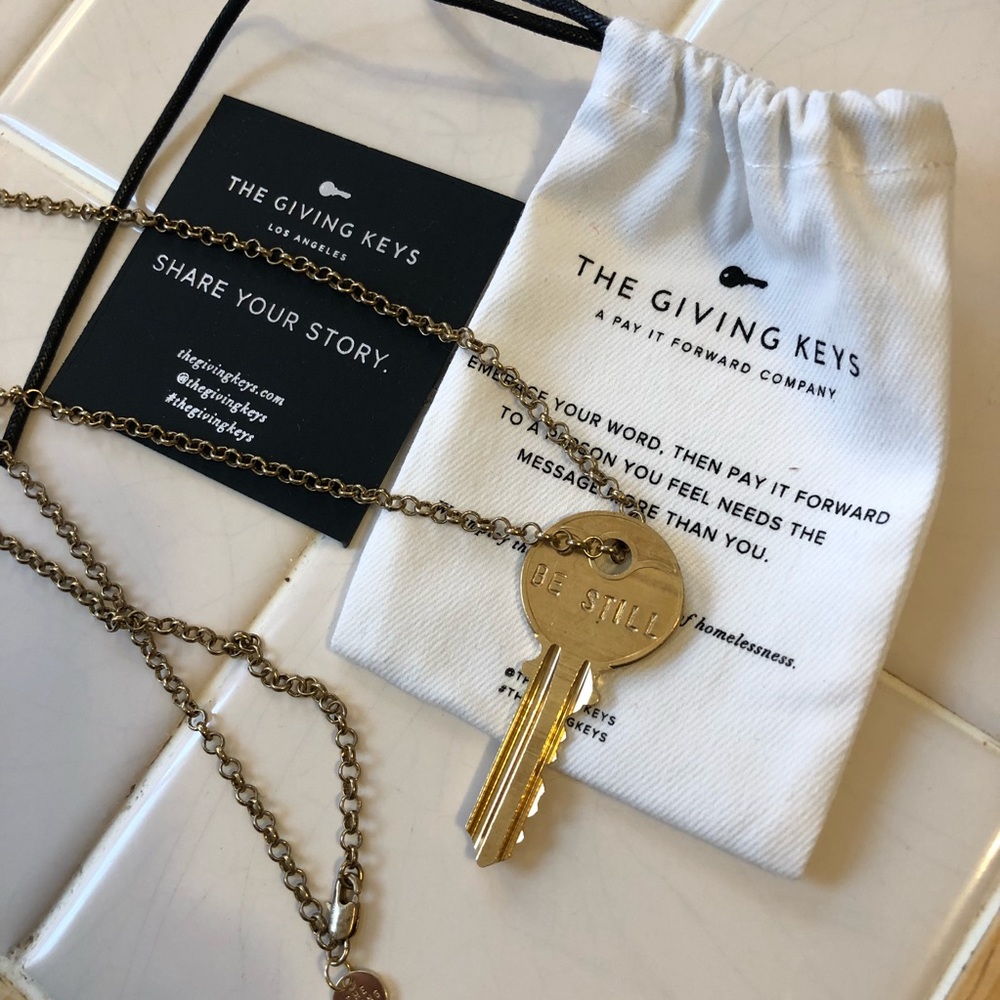 The Giving Key XL long gold Be Still key necklace